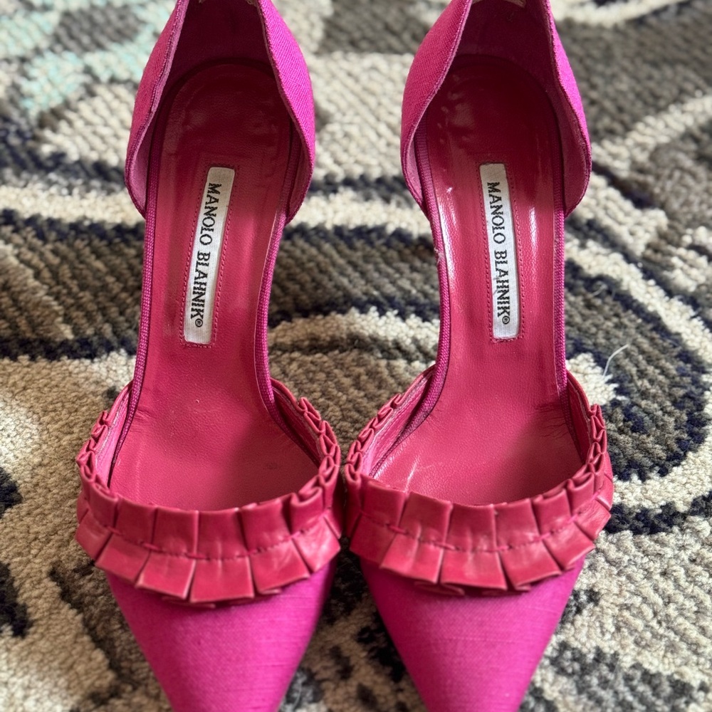 Manolo Blahnik Pink Heels with Fringe Detail Size 37 1/2